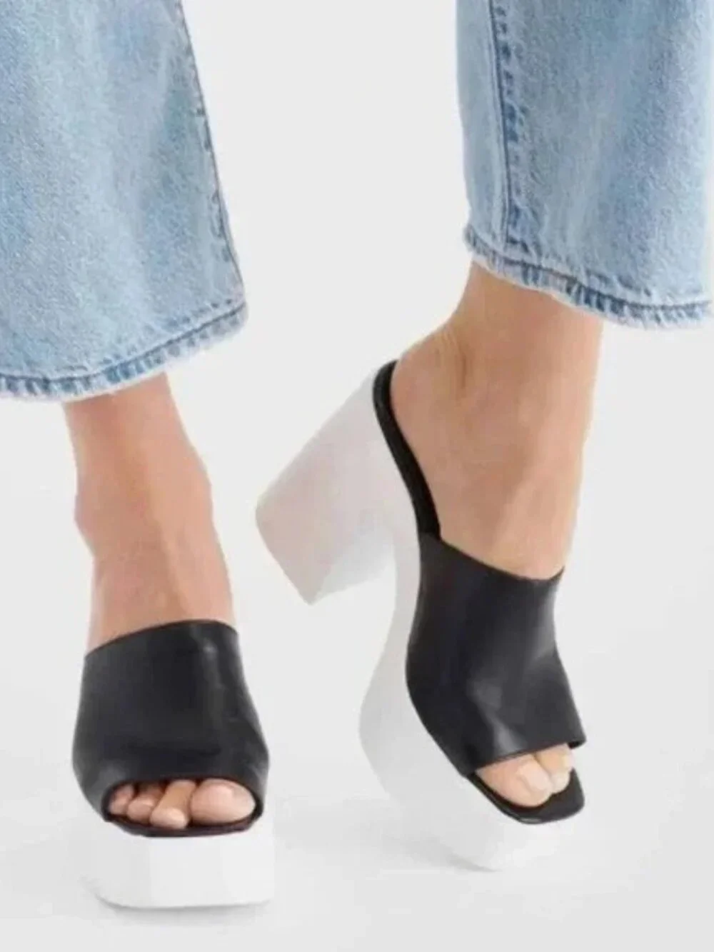 Free People Zoe Platform Slide Sandals, Black/White, Women’s 8.5, New In Box